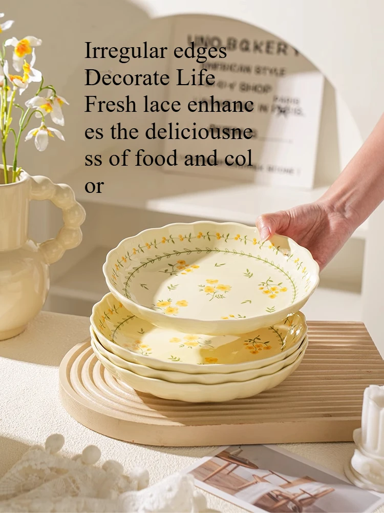 French Floral Creative Porcelain Plate, Home Tableware, Afternoon Tea, Cake, Snacks, Fruit Italian Pasta Plate, Kitchen Supplies