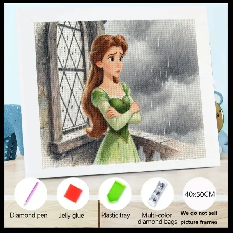 

1 шт. DIY 5D полный квадратный дрель комплект алмазной живописи, шестая мультяшная принцесса девушка от дождливой оконной сцены, вышивка стразами Wa