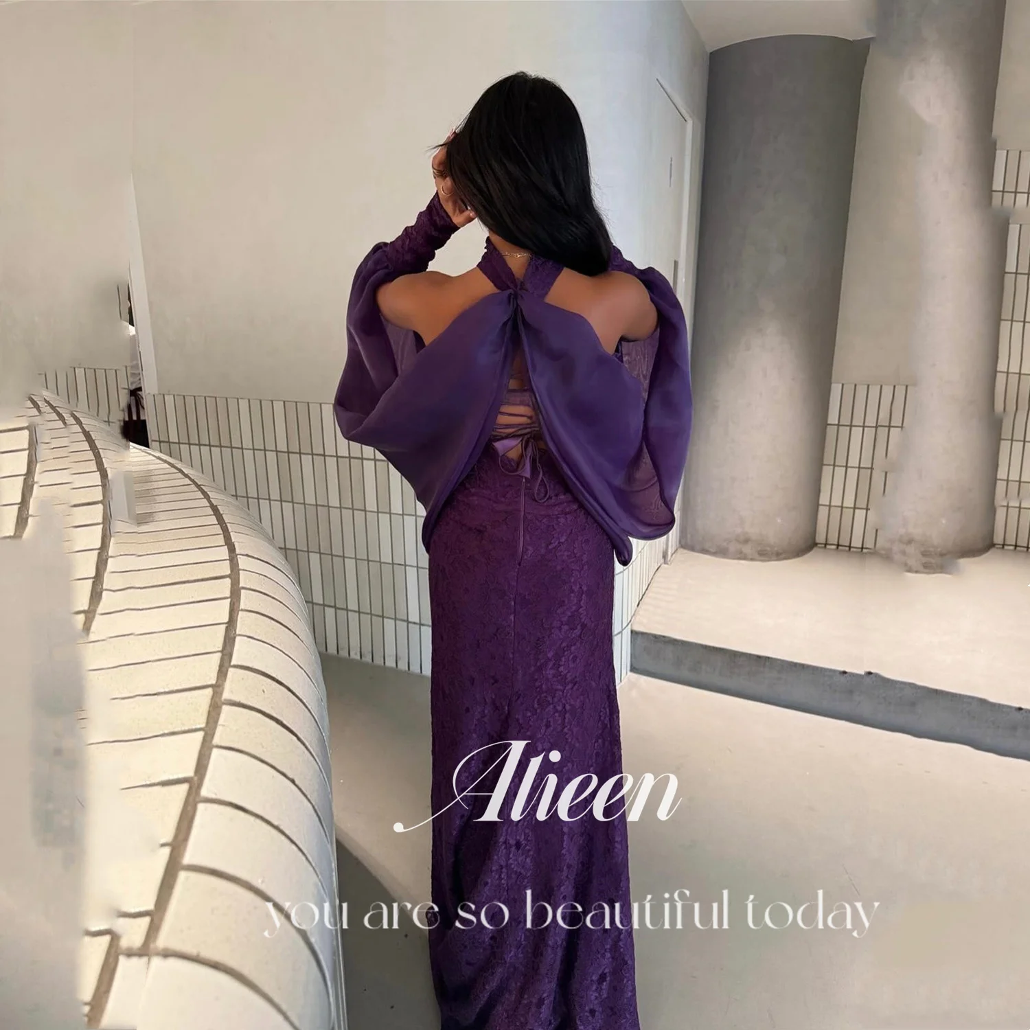 فساتين زفاف Aileen أرجوانية للحفلات من Vestidos De Festa فستان سهرة نسائي مخصص من الدانتيل فساتين حورية البحر للحفلات الراقصة #1