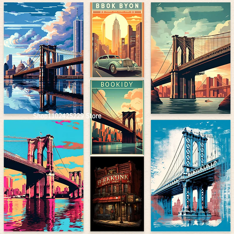 Бруклинский мост, ВИНТАЖНАЯ фотография, абстрактная живопись, Бруклинский мост, настенное искусство, Декор, город Нью-Йорк, достопримечательности, Декор