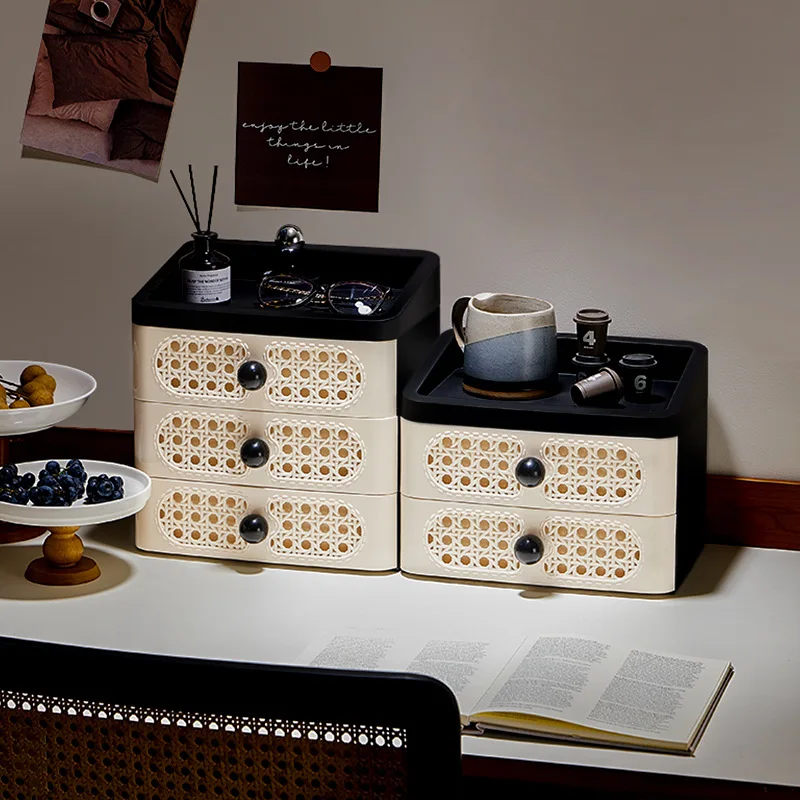 

Light luxury large-capacity storage box Home retro desktop shelf Skin care products Cosmetics dust-proof multi-layer storage box