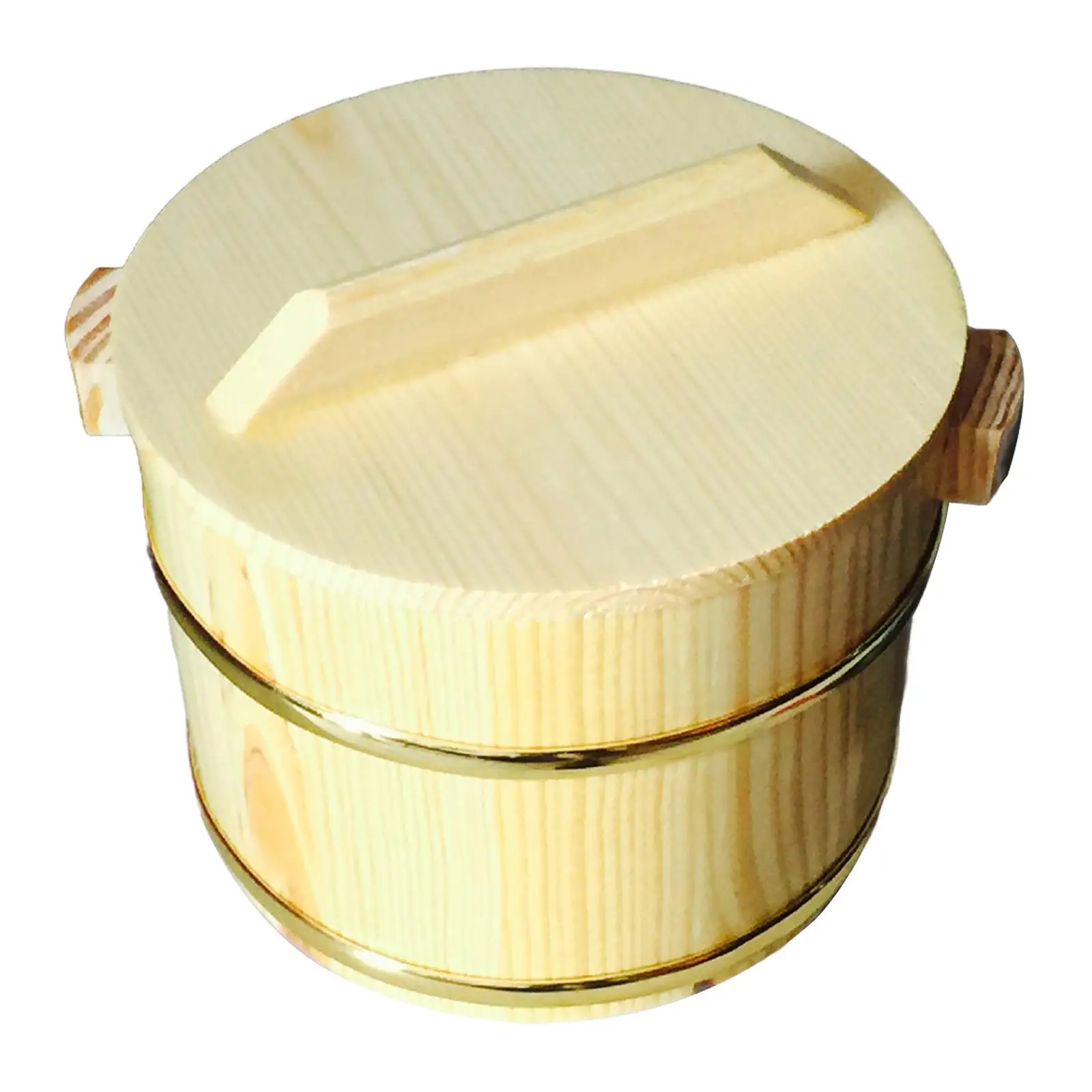 Japanese Rice Bucket Wooden Sushi Rice Bowl Sushi Wooden Barrel Rice Mixing Tub with Lid for Kitchen