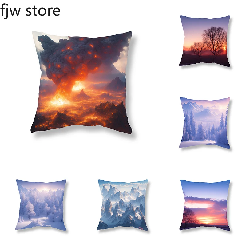 

Anime Volcanic Eruption Forest Sunset Scenery Pillow Cover Sofa Room Bedside Office Seat Cushion Home Decoration