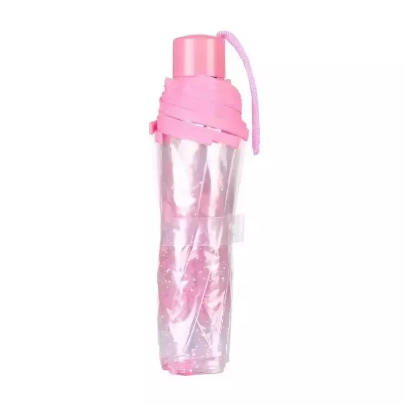 Korean Umbrella Folding Cute Korean Mini Fresh Simple Sen Series Trifold Cherry Blossom Transparent Japanese Umbrella