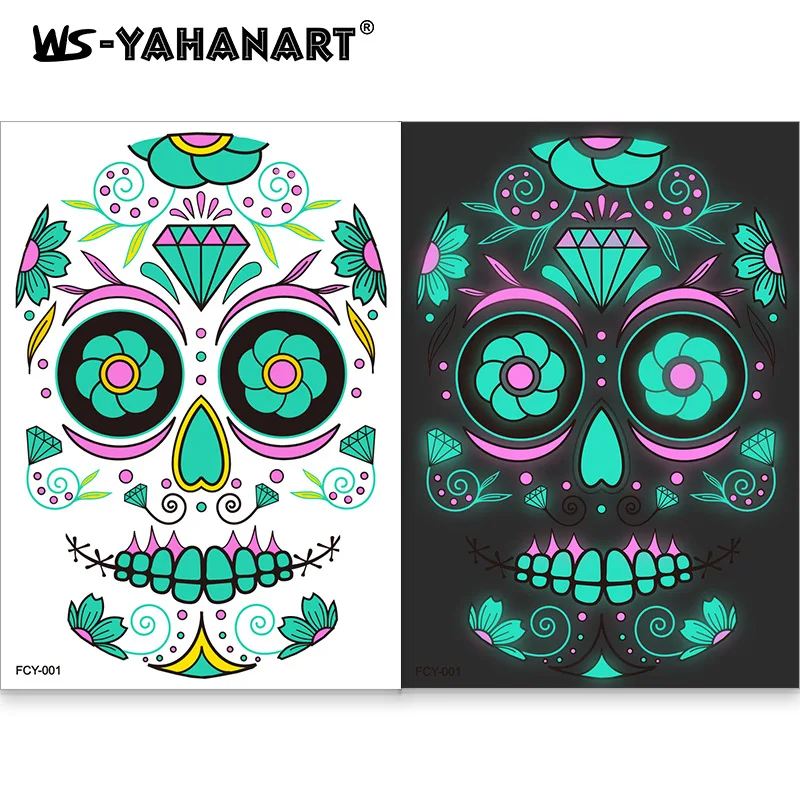 Grappige Halloween tweekleurige glow-in-the-dark tattoo stick gezicht stick Ghost Festival litteken tattoo sticker