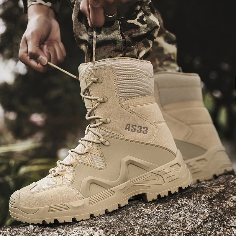 2025 New Men High Quality Brand Leather Boots Tactical Desert Combat Boots Men's Outdoor Hiking Shoes Work Safty Ankle Boots