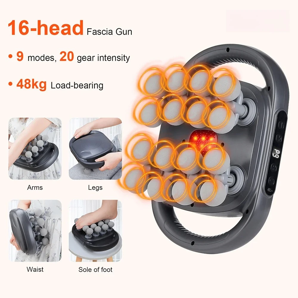 Customizable 16-Head Fascia Gun High-Frequency Vibration Body Massage Gun Waist and Back  Massager Neck Shoulder Massager