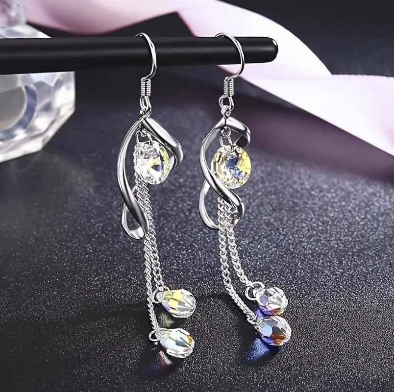 

Platinum-Plated Color Change Multi-Teardrop Earrings Made With Aurora Borealis Austrian Crystals