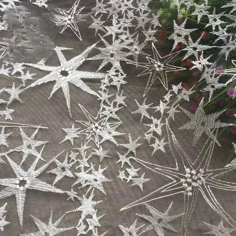 

Сверхмощная белая пятиконечная звезда с вышивкой, кружевная сетчатая ткань для свадебного платья, костюма, материал для шитья своими руками