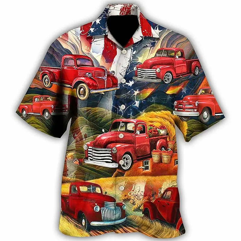 Hawaiian Shirt Car 3d Printed Shirts Men\'s Women\'s Beach Blouse Men\'s Vocation Lapel Shirts Cuba Camisas Men\'s Clothing