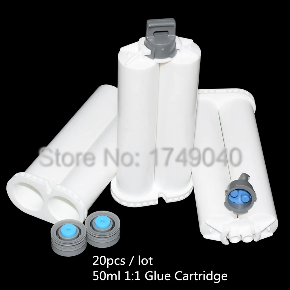 Cartuchos vacíos de doble barril, tubo de pegamento AB con pistones de sellado para pistolas de pegamento AB de 50ml, 1:1, 4:1, 1:2, 20 piezas, 50ml