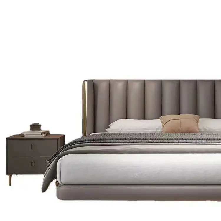 Italian light luxury suspended bed double modern simple bed leather popular wedding bed