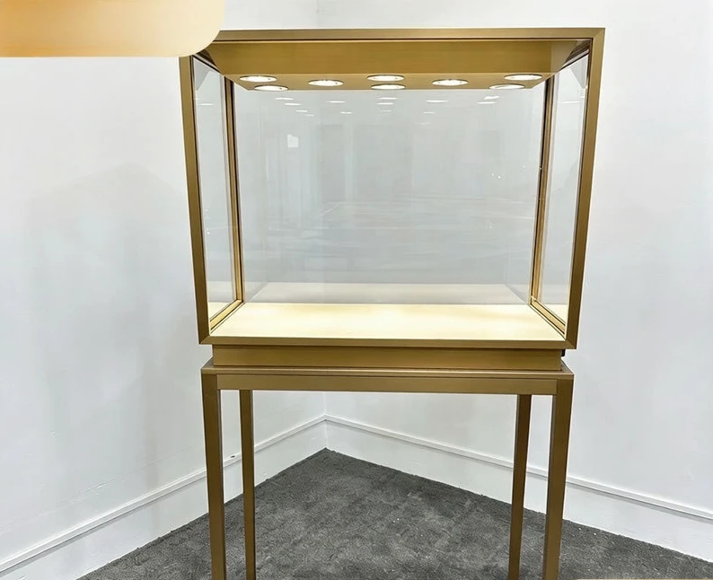 Jewelry Display Cabinet High Cabinet Jewelry Pendant Display Standing Cabinet Pearl Jade Yellow Titanium Stainless Steel