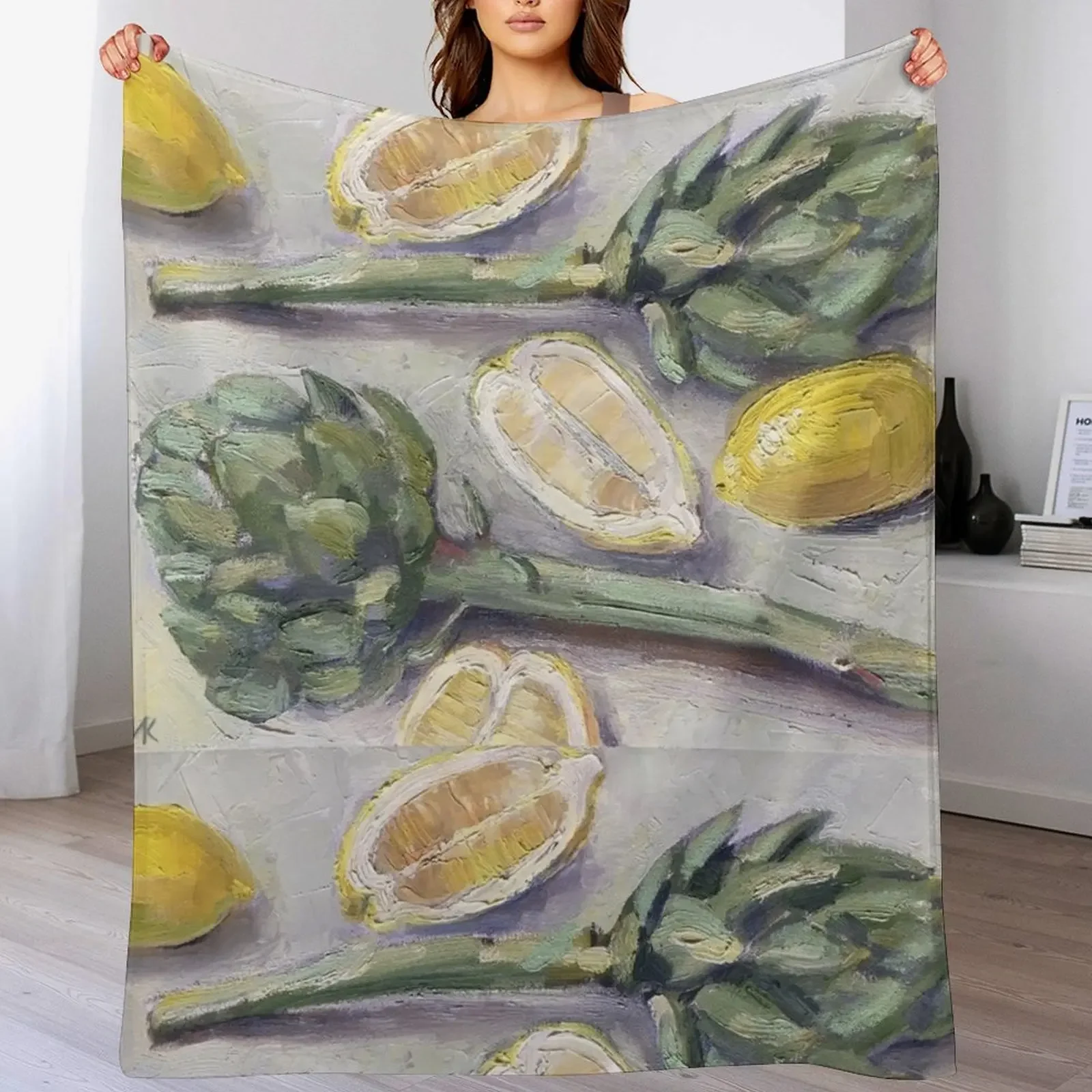 Artichokes and Lemons Summer Still Life Throw Blanket Large Beautifuls funny gift sofa bed Blankets