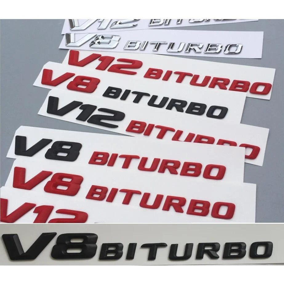 Chrome Matt Gloss Black Red V8 BITURBO V8BITURBO Letters Fender Badges Emblems Sticker for Mercedes Benz AMG car sticker emblerm