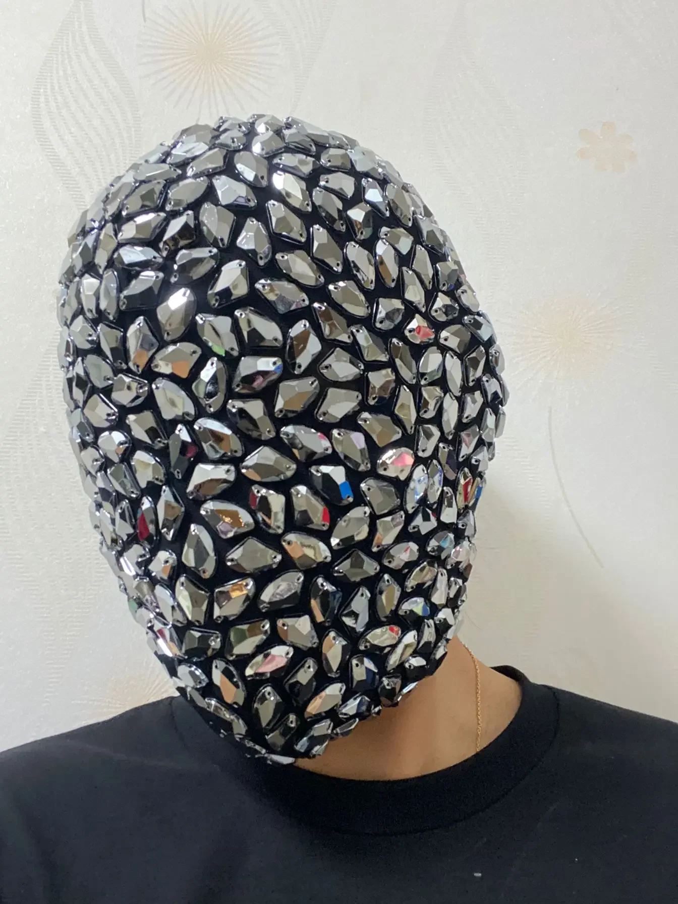 Glitter Metal Rhinestone Mask Hood Trending Punk Rock Gothic Headcover Cosplay Halloween Party Dj Rapper Show Rave Headwear