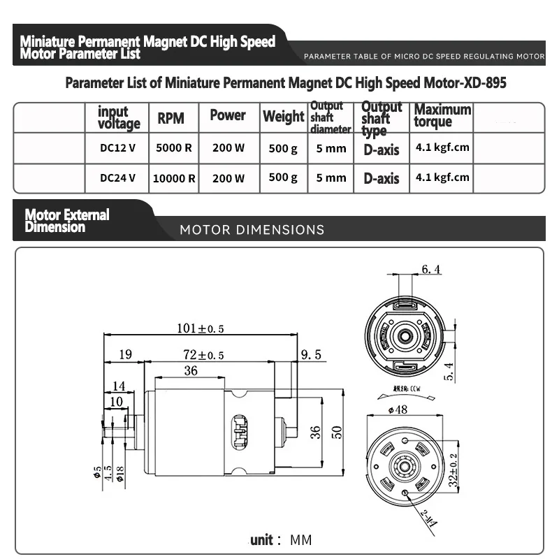 12V 24V 200W Permanent Magnet DC High Speed Motor, High Power CW CCW Adjustable Speed For DIY Electric Tools 895