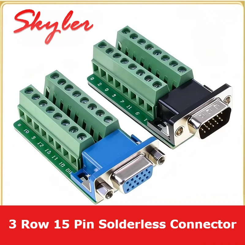 DB15 Solder-free Male Female Connector 3 Rows 15 Pin Parallel Connection Terminal 3+6 3+9 VGA Computer Display Projector Adapter