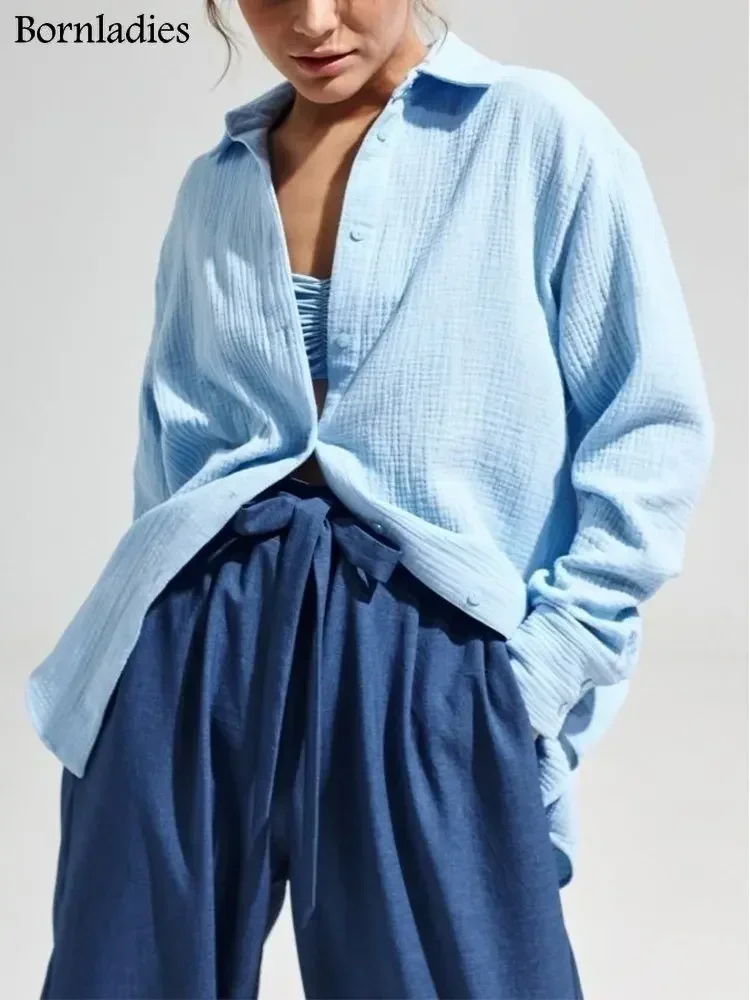 Bornladies Women Long Sleeve Cotton Shirt 6