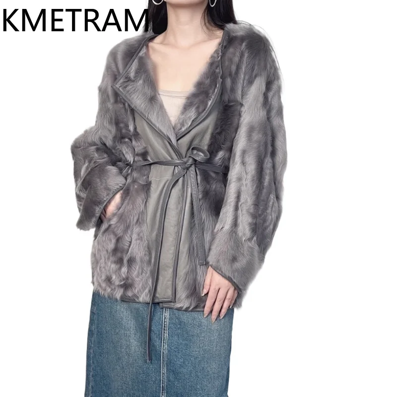 Natural Wool Sheepskin Double Faced Fur Jacket Woman 2025 Luxury Grey Reversible Real Fur Coat Winter Clothes шуба женская