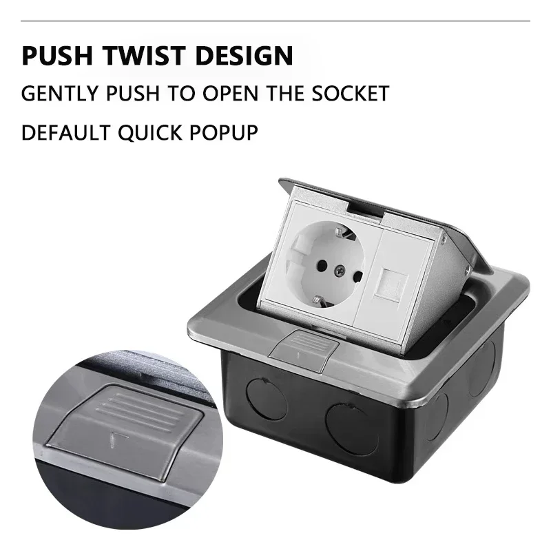 100mm*100mm Pop Up Floor Socket EU/US/FR/UK/UN Plug Adapter Aluminum Alloy Outlet Box 110V-250V 16A Power RJ45 Hidden Socket