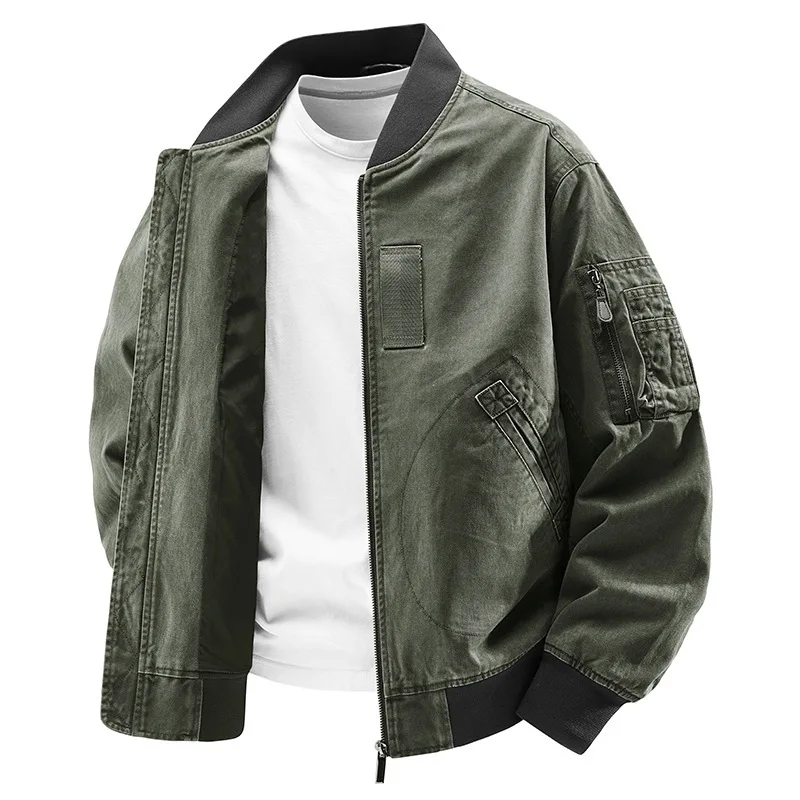 New Fashion Men Spring Casual Trendy Baseball Jackets Quality Male Cotton Versatile Washed Retro Cargo Jackets Tooling Coats 4XL