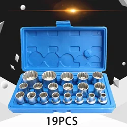 19 PCS 1/2 Inch Torx Socket Set 12 Point Drive Torx Splined Bit Socket Auto Repair Tool Kit 8-36MM Impact Socket Set