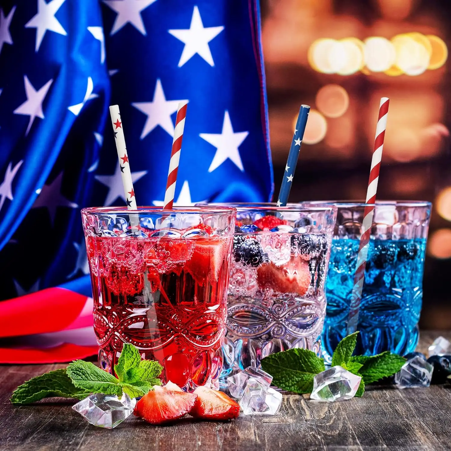 100Pcs Independence Day Paper Straws Star Stripe Straws 4th of July Drinking Well Crafted Straws for Juice Shakes Cocktail Decor