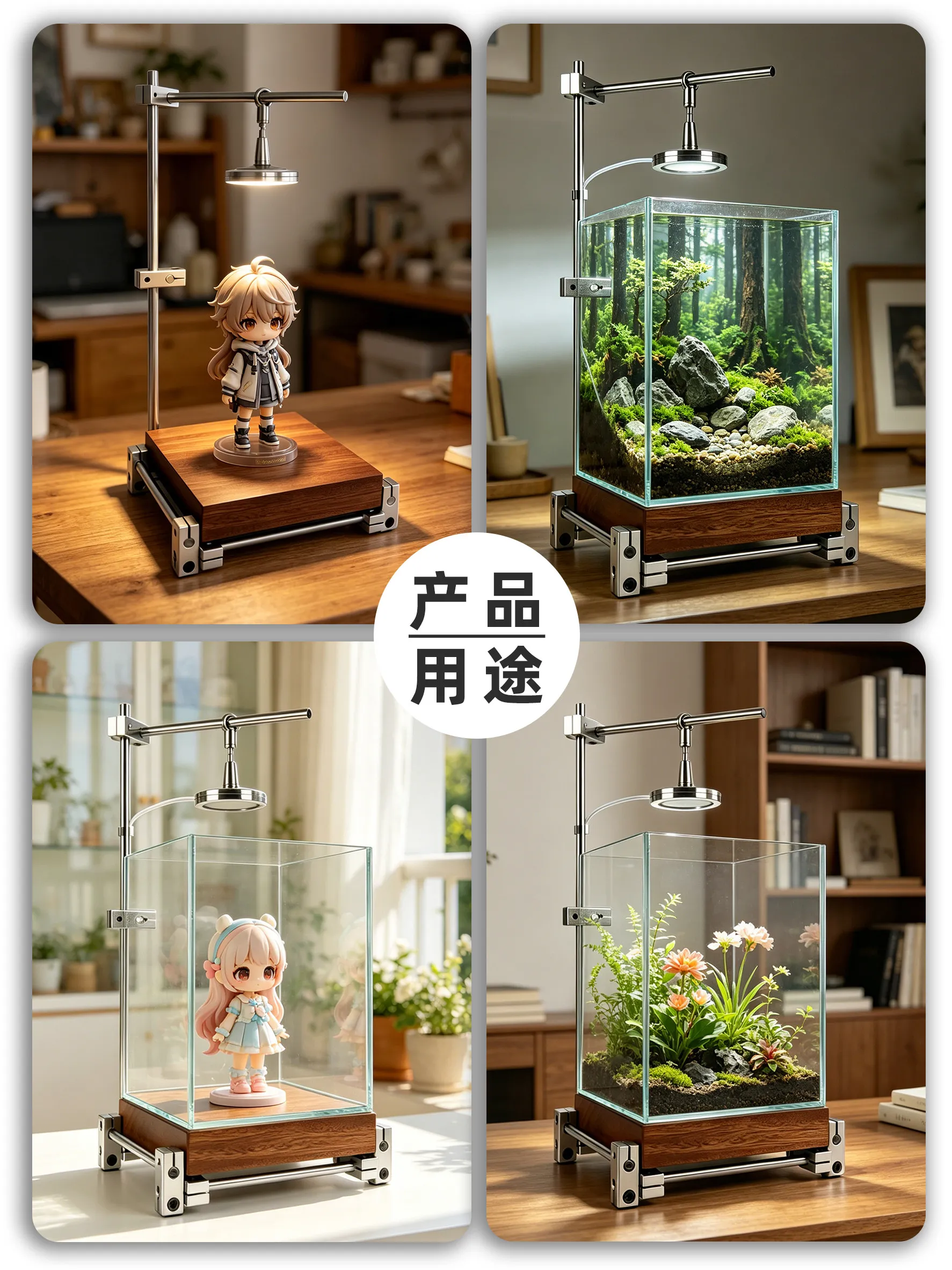 desktop mini fish tank base bracket, stainless steel optical axis light stand, micro-landscape aquatic plants figure display