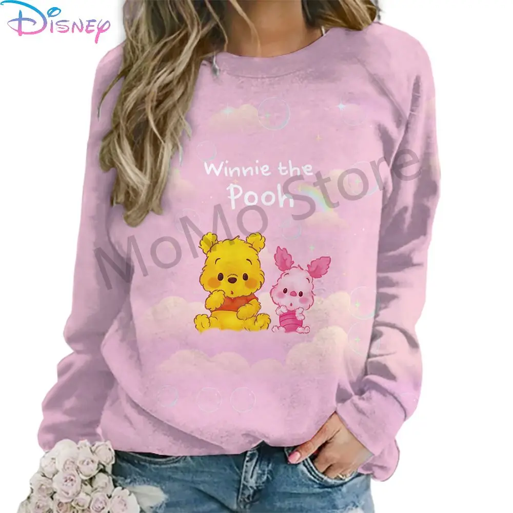 Women\'s Long Sleeve Sweatshirts O Neck Disney Winnie The Pooh Autumn Y2k Clothes S-3XL High Quality Streetwear 2024 Fashion New