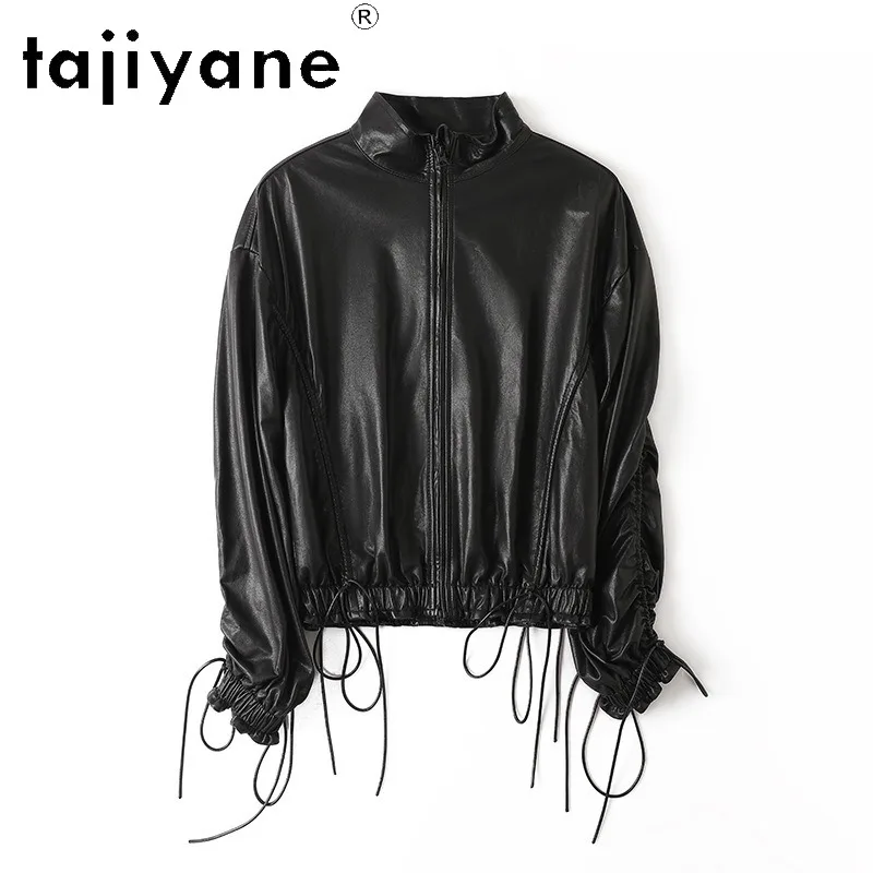 TAJIYANE Women‘s Genuine Leather Jacket Vegetable-Tanned Sheepskin Jacket New Winter Coats Oversized Outwear Drawstring Jaqueta