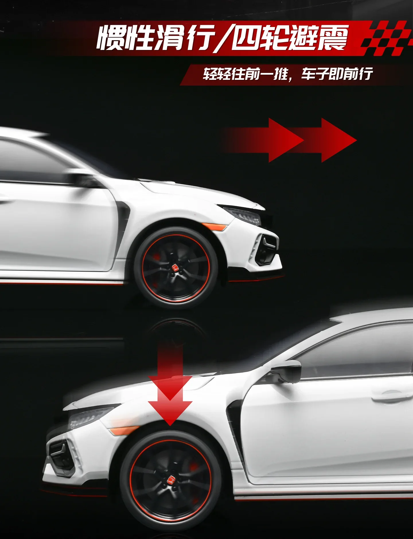 1:18 Honda Civic Type R Alloy Car Model Slide Multi-door Light Toy Ornament Diecast Alloy Car Model Collectible Gift
