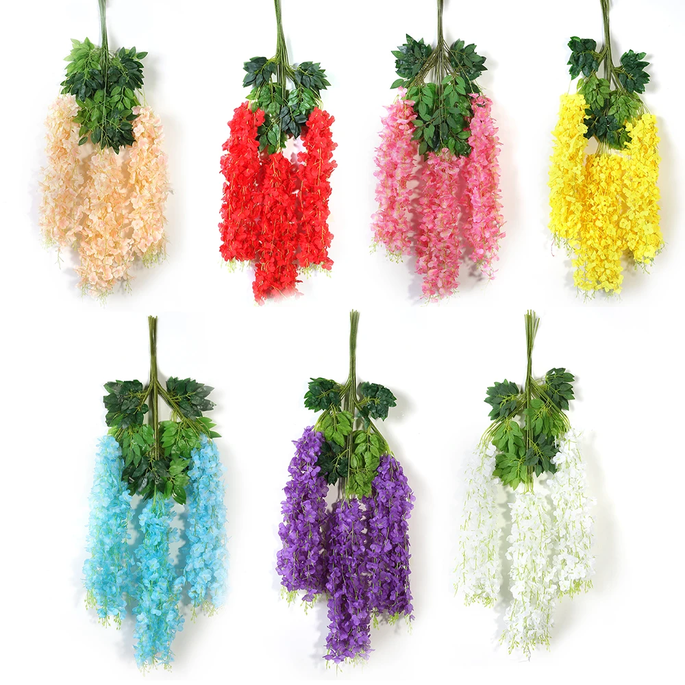 5/10 Uds. Flores artificiales de glicina, planta falsa para decoración del hogar, jardín, arco de boda, decoración de pared de flores al aire libre