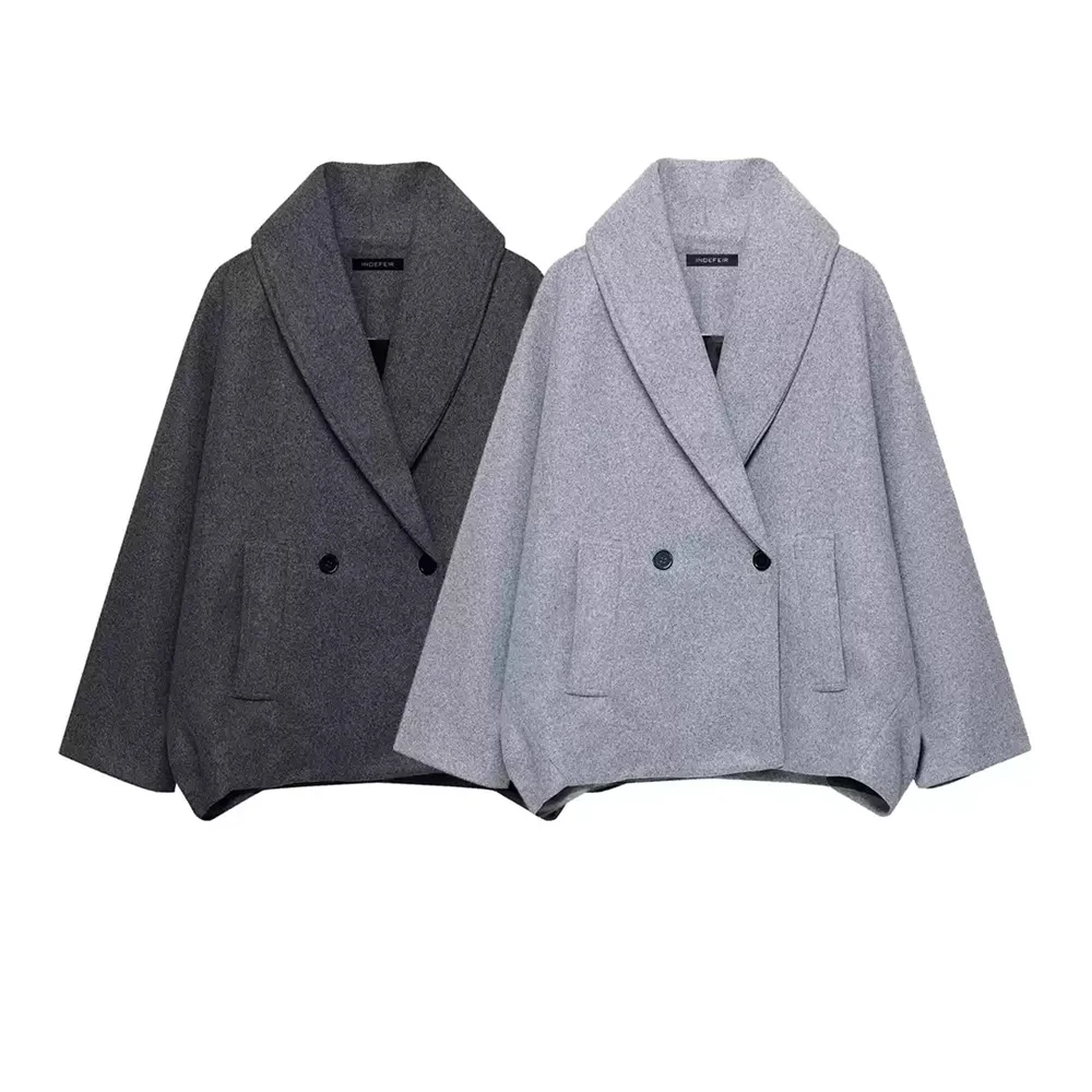 

Autumn and winter new women's clothing European and American style fashion blend double breasted coat jacket