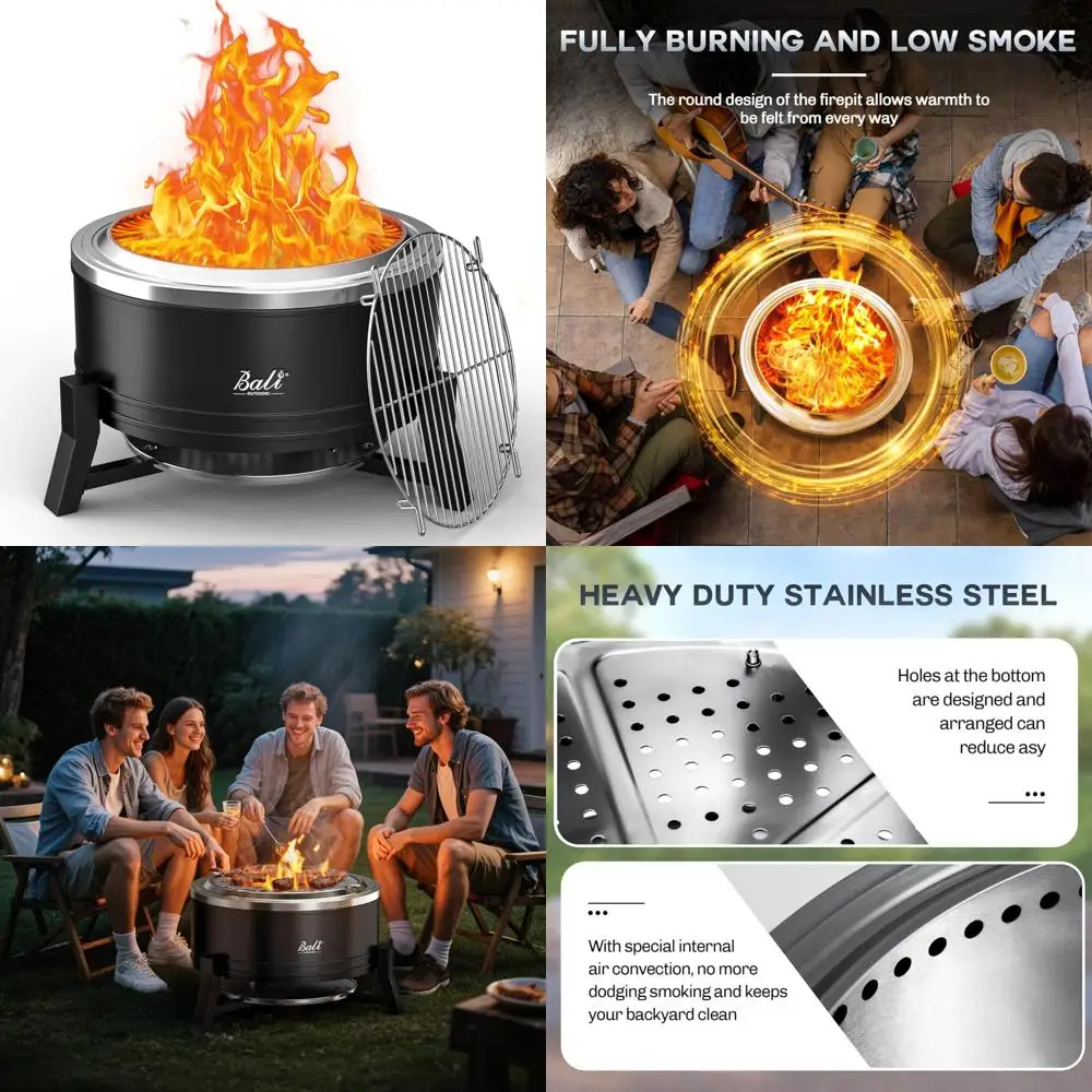 

BALI OUTDOORS 22-дюймовая бездымная костра для улицы, открытый костра для костра с пеплом, портативная костра для костра, сжигание древесины