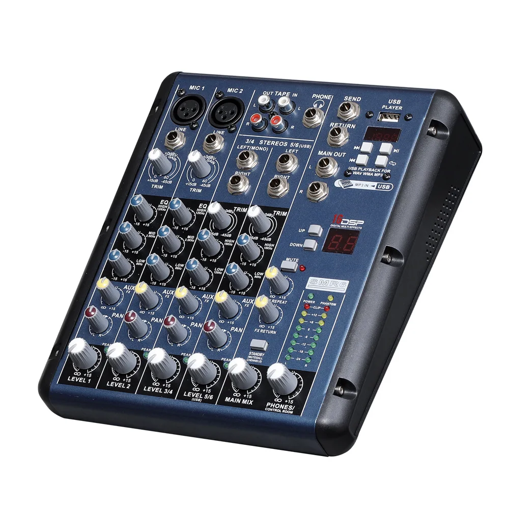 USB Audio Mixer Console, Built-in, 6 Canais, Conferência de Inteligência, China, Conferência