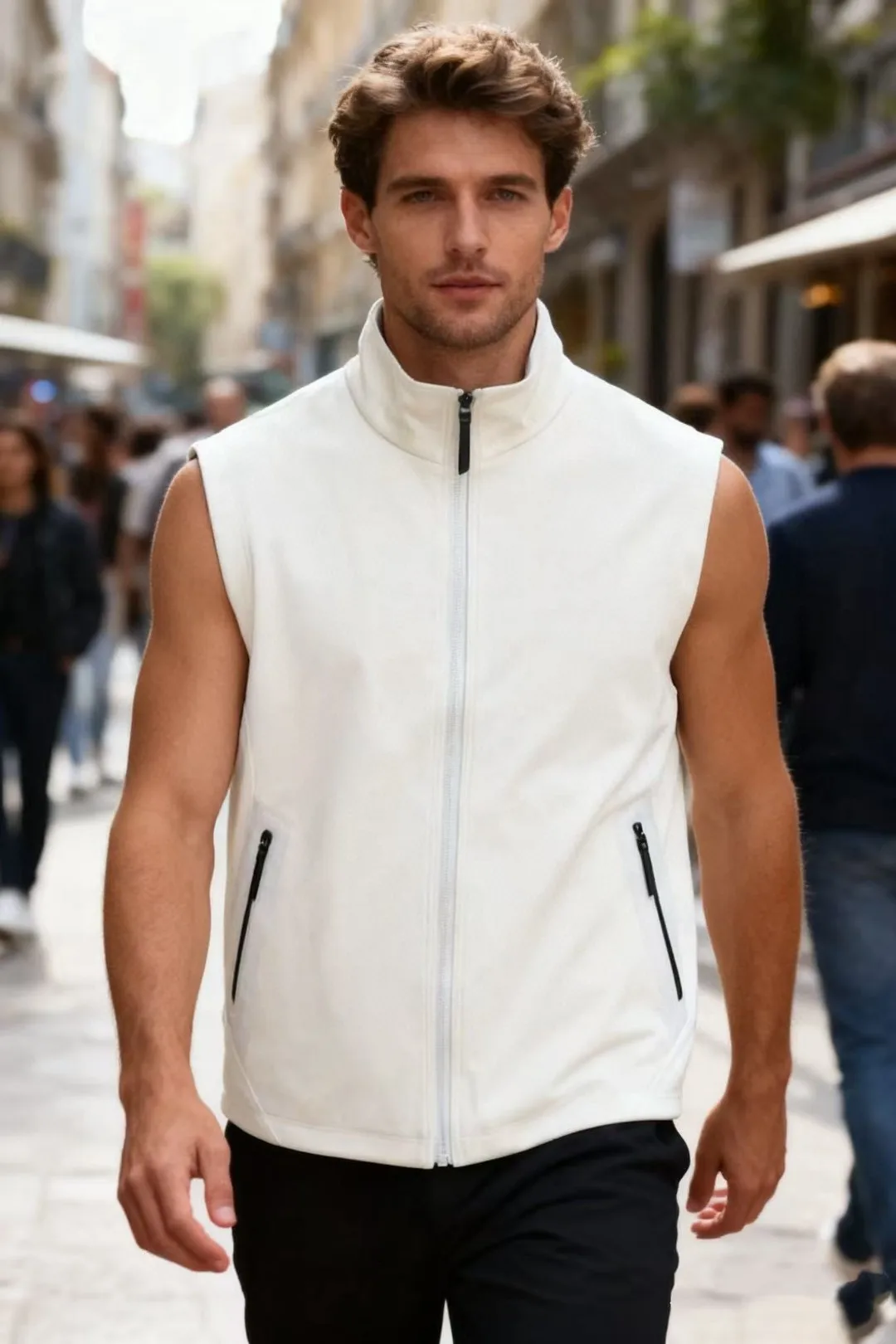 

Italian Sle Zipper Svel Stand Collar Luxury Men's Vest Casual Jaet Outerwear American Leisure Urban Faion Youth