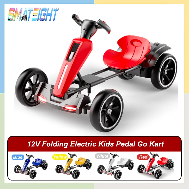 عربة أطفال كهربائية بدواسة 12 فولت، كارت مجلد، ركوب خارجي على لعبة مع مقعد قابل للتعديل، 4 عجلات للأولاد والبنات