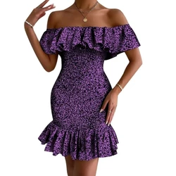 Women's Bodycon Dress Off Shoulder Ruffle Elasticated Ankara Dresses Summer African ankara Print Stretch Dresses WY10200