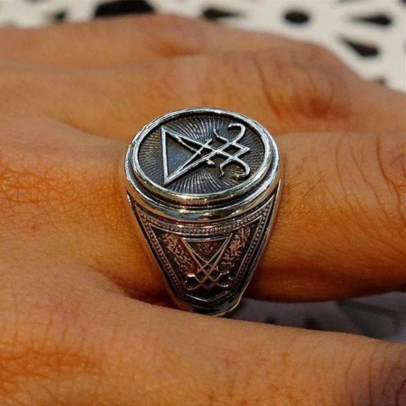 Lucifer Morningstar Ring Cosplay Props Satan Rings Jewelry Vintage Goth Satanic Signet Stainless Steel Rings Metal Accessories