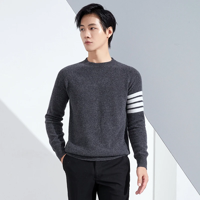 

Men's Round Neck 100% Merino Wool High-End Sweater Fashion High Street Cashmere Knitted Pullover Korean Fashion Spring New Style