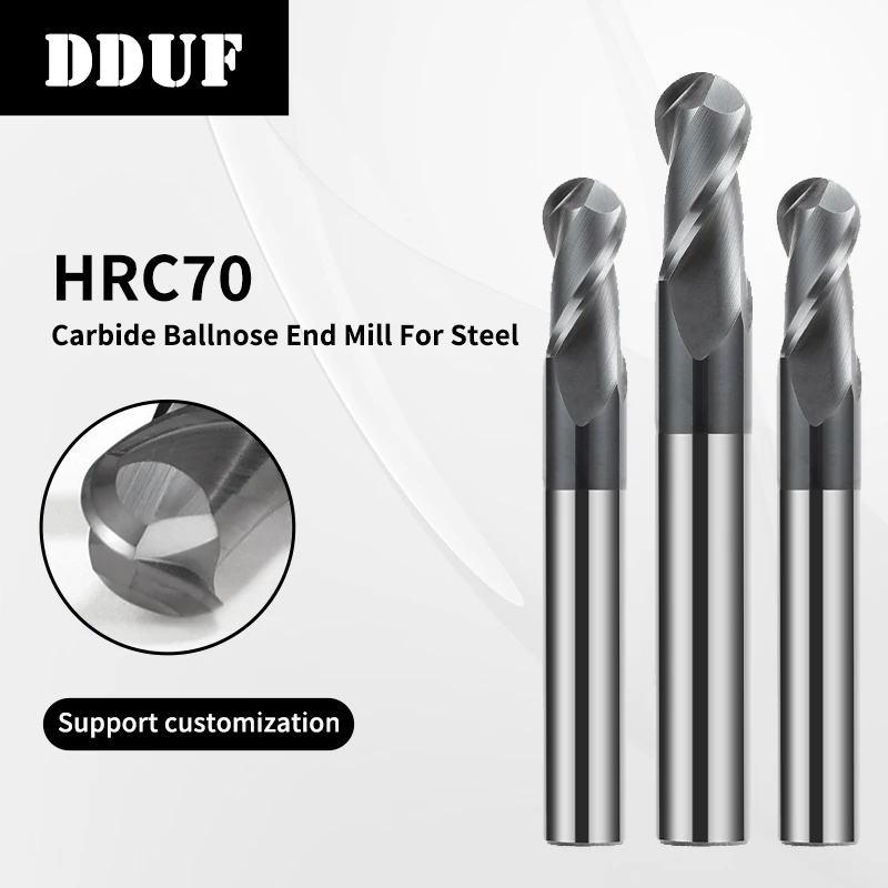 DDUF Coated BallNose EndMill HRC70 2F Tungsten Carbide Cutter Router Bit Milling Tool for Processing of stainless steel