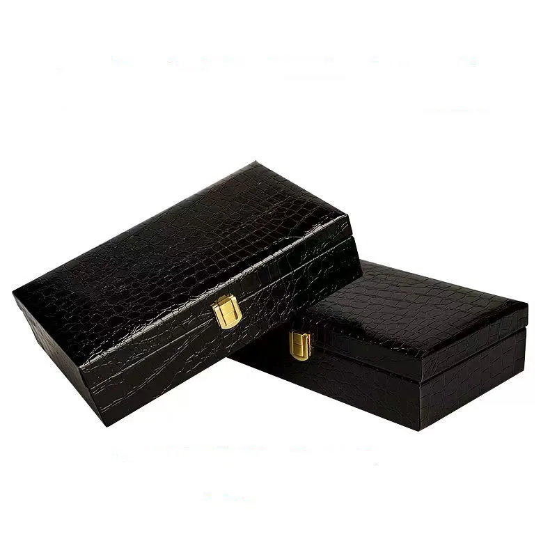 Crocodile Patterned Leather with Packing Box Wooden Universal for Health Product Gift Storage Flip Cover Case 25X15X6CM