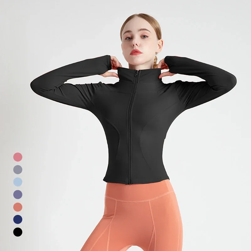 2024 autunno tuta giacca Slim Fit manica lunga Fitness cappotto donna Yoga top con fori per il pollice giacca da palestra felpe da allenamento