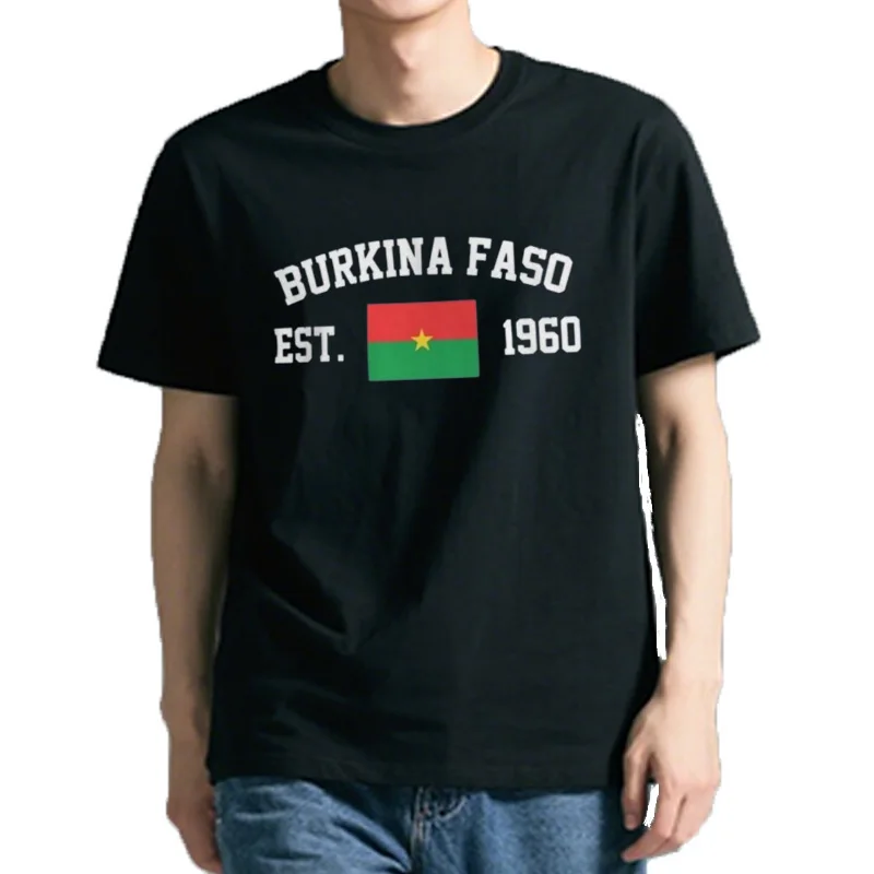 Drapeau Burkina Faso à repasser 100 % coton avec Est. Année marine T-Shirts hommes décontracté femmes vêtements patrioti