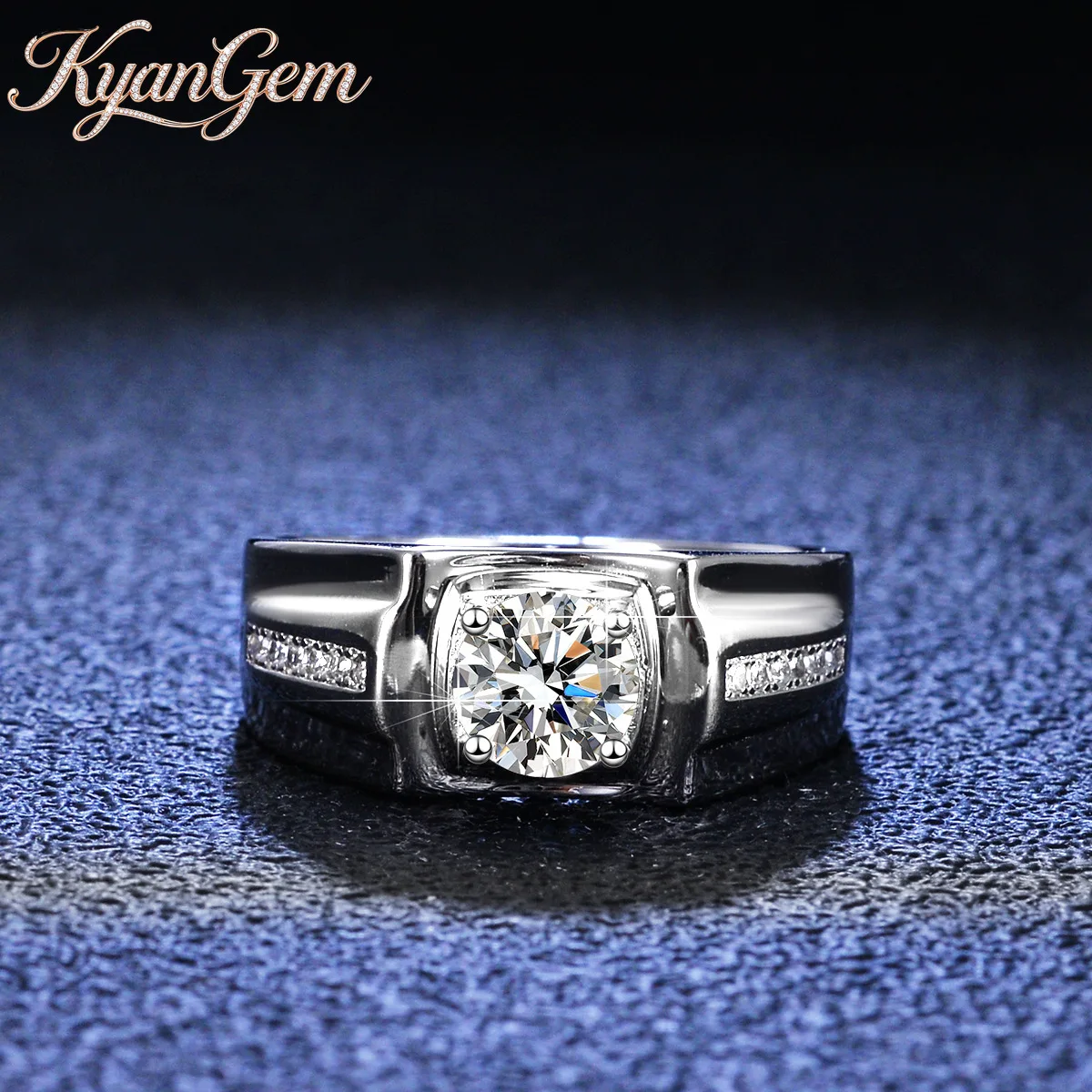 KyanGem Luxury Moissanite Men's Platinum PT950 Ring Luxury 1 Carat Boss Rings Christmas Charm Fine Jewelry Gift