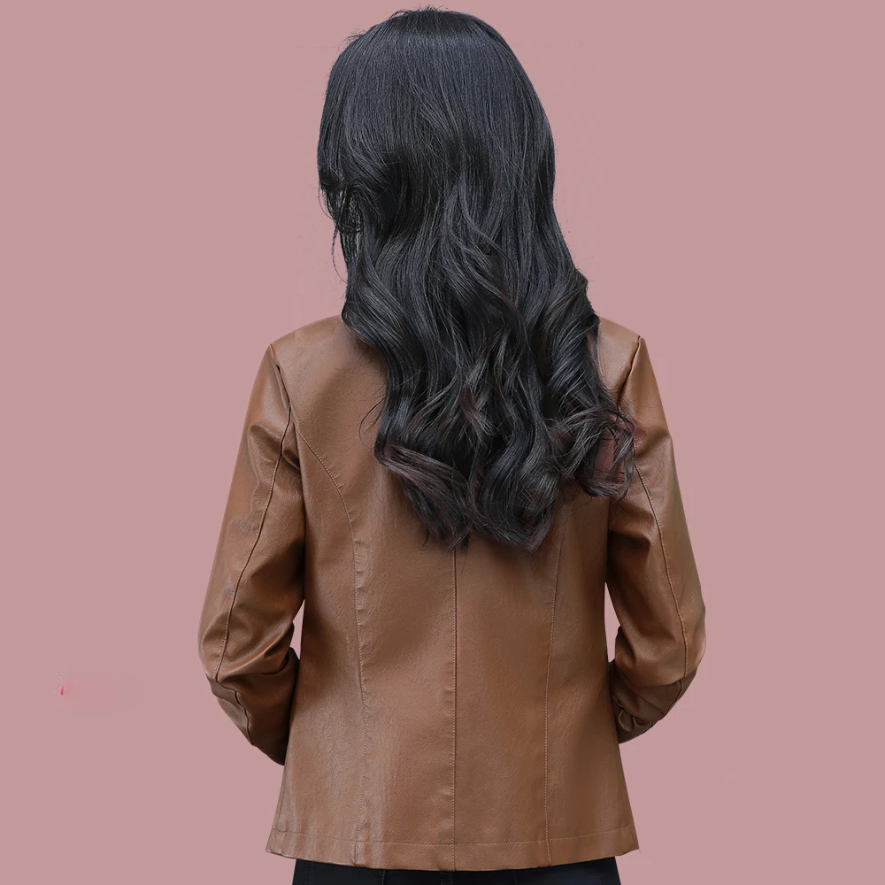 Abrigo corto de cuero con cuello levantado para mujer, chaqueta de Pu versátil de estilo occidental, moda coreana, primavera y otoño, novedad de 2023