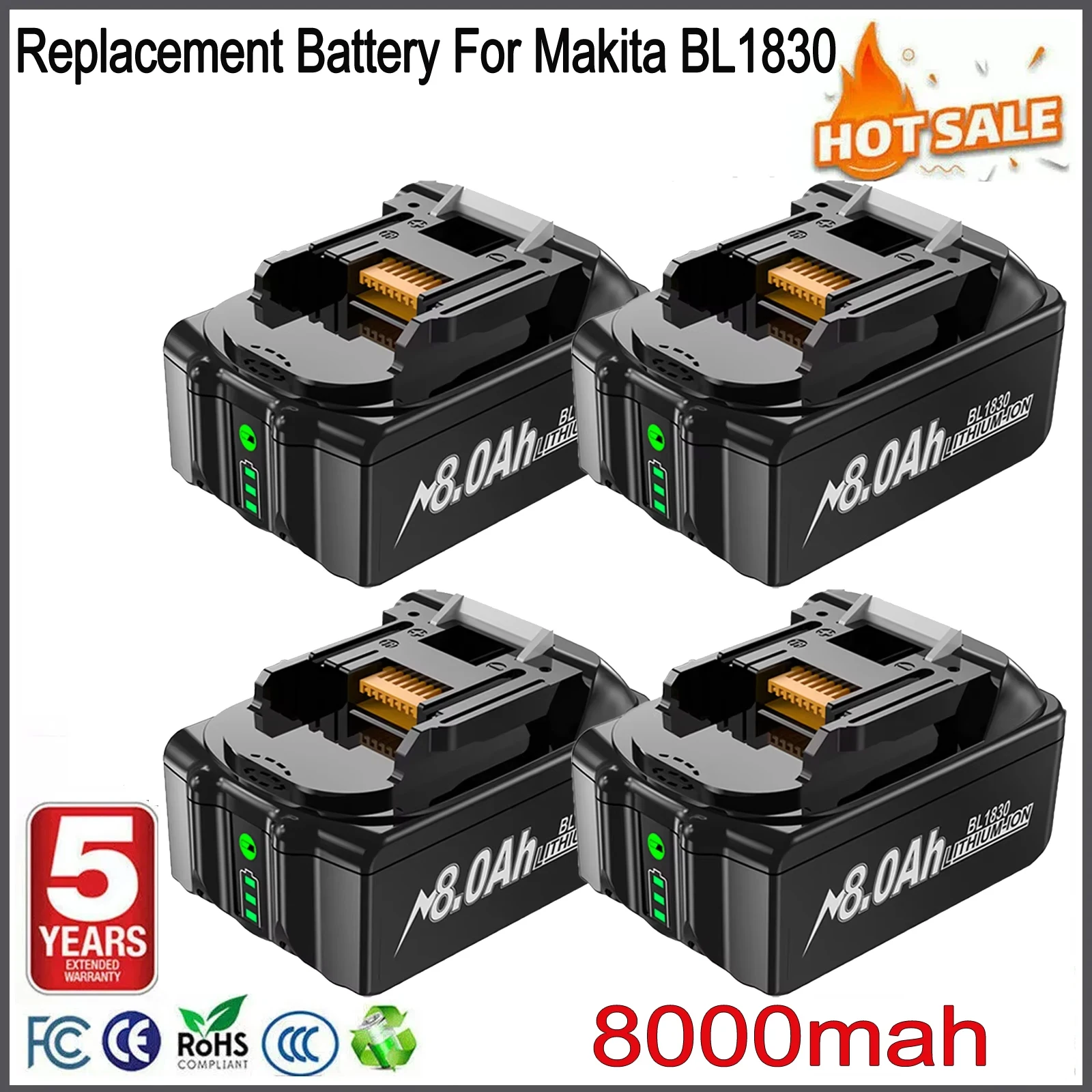 Replacement Battery For Makita BL1830 8000mah Li-ion Compatible for Makita BL1815 BL1840 BL1850 BL1860 BL1890 18V Tool Battery