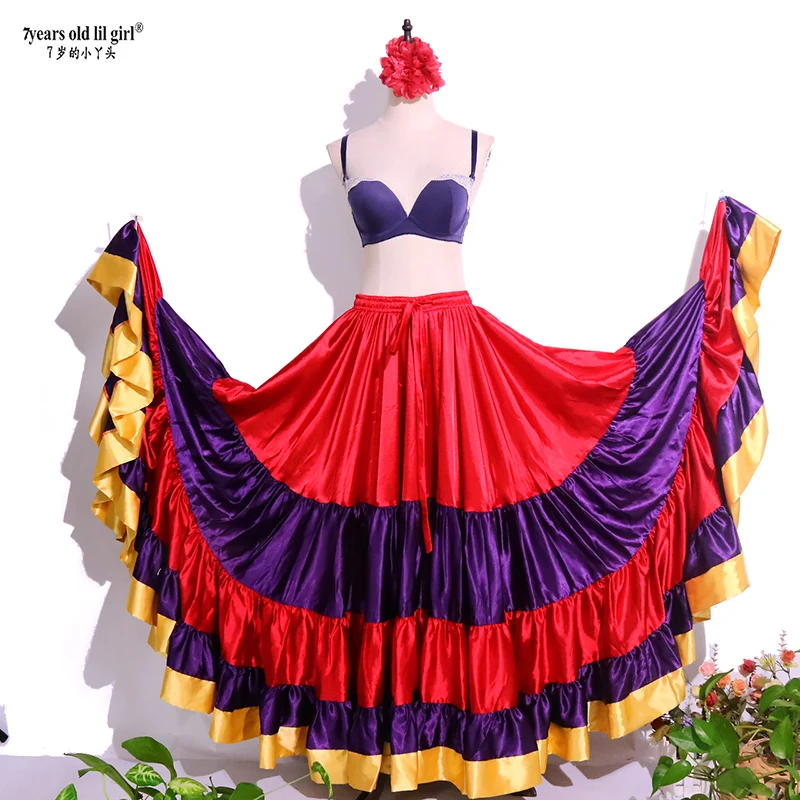 Belly Dancing Tribal Ruffle Flamenco Satin 25 Yard 4 Tiered 20Yard 4 Tiered 720 DegreeS Skirt Gypsy Skir 9EX60