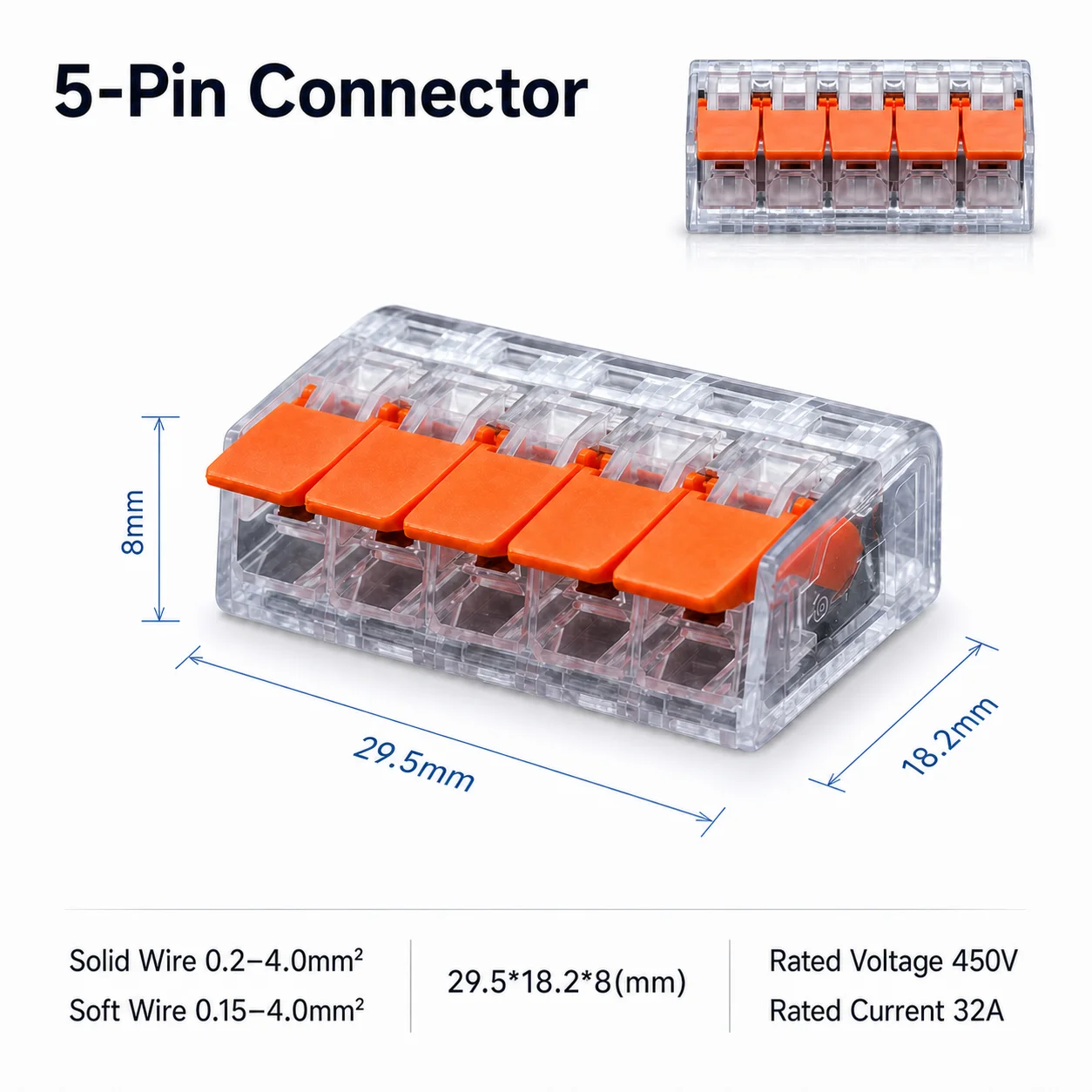 Elektrische Kabelconnectoren 50PCS 2/3/4/5 Poort Hendel Draadconnector Quick Splice Elektrische Draadterminal 32A 450V 0.15-4mm2 Kit